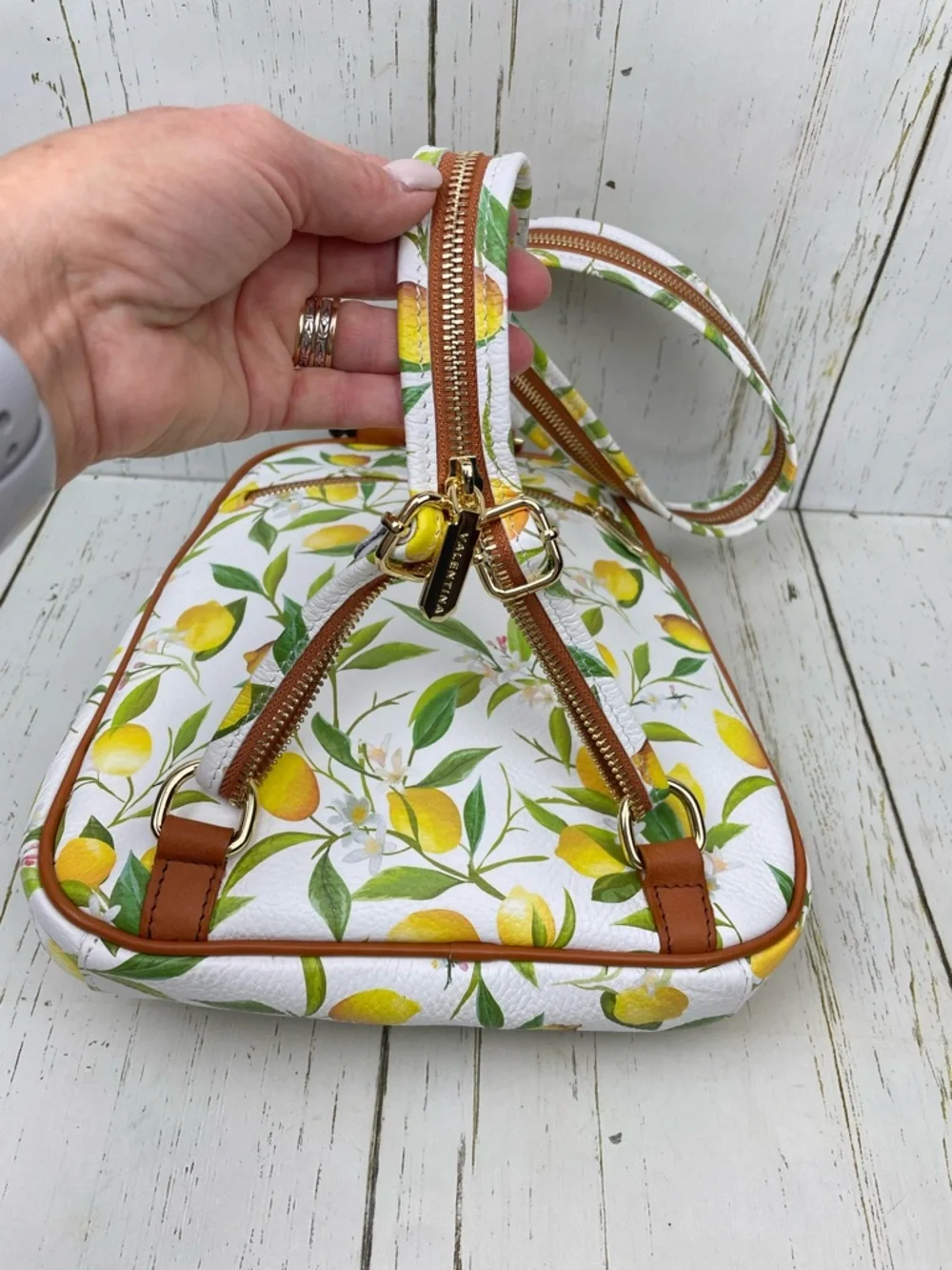 Valentina Pebble Leather Backpack/Sling Bag *Lemon Print *Made In Italy 🍋🇮🇹‎